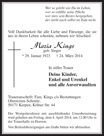 Anzeige von Maria Kings von  Werbepost 