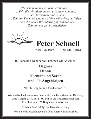 Anzeige von Peter Schnell von  Werbepost 