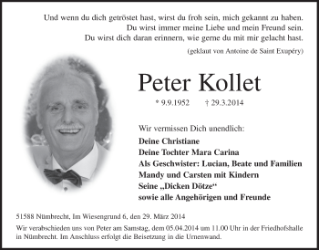 Anzeige von Peter Kollet von  Lokalanzeiger 