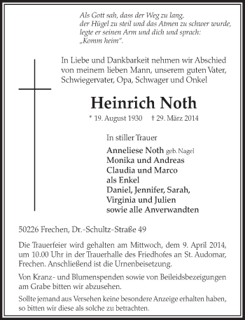 Anzeige von Heinrich Noth von  Sonntags-Post 