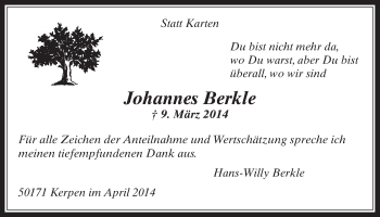 Anzeige von Johannes Berkle von  Werbepost 