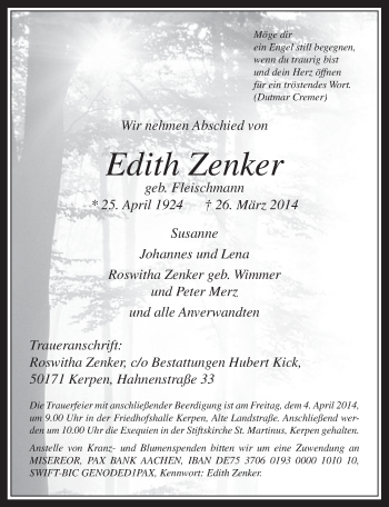 Anzeige von Edith Zenker von  Werbepost 