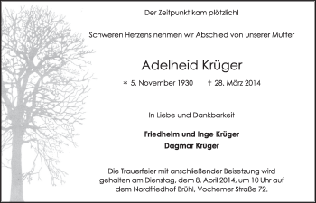 Anzeige von Adelheid Krüger von  Schlossbote/Werbekurier 