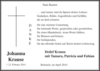 Anzeige von Johanna Krause von  Anzeigen Echo 