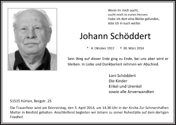 Anzeige von Johann Schöddert von  Bergisches Handelsblatt 