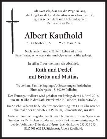 Anzeige von Albert Kaufhold von  Sonntags-Post 