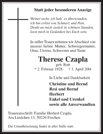 Anzeige von Therese Czapla von  Wochenende 