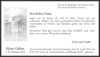 Anzeige von Heinz Gallus von  Werbepost 