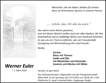 Anzeige von Werner Euler von  Extra Blatt 