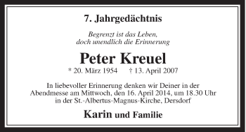 Anzeige von Peter Kreuel von  Schaufenster/Blickpunkt 