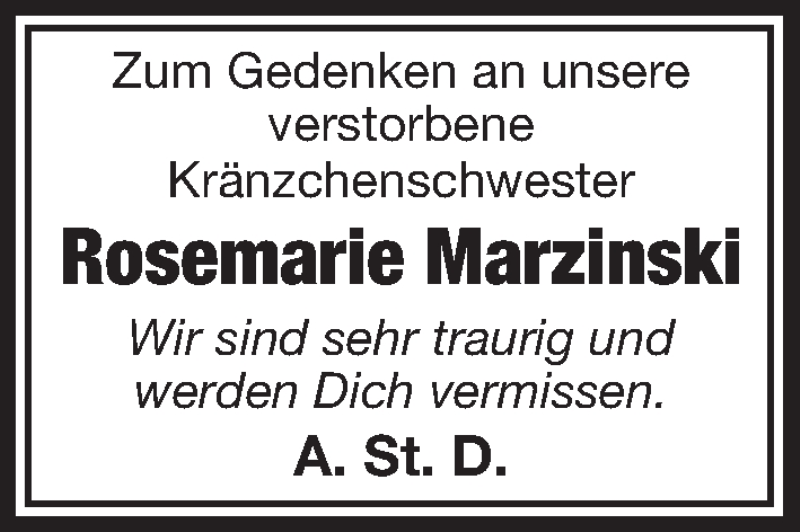  Traueranzeige für Rosemarie Marzinski vom 09.04.2014 aus  Lokalanzeiger 