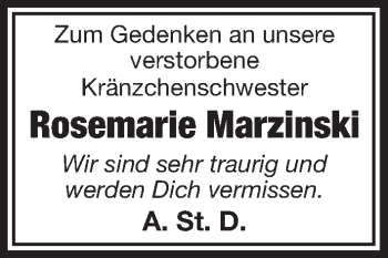 Anzeige von Rosemarie Marzinski von  Lokalanzeiger 