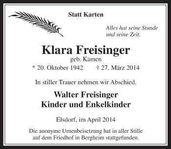 Anzeige von Klara Freisinger von  Werbepost 