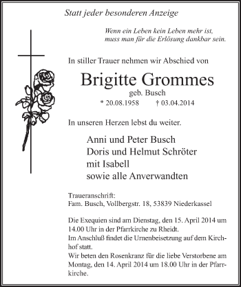 Anzeige von Brigitte Grommes von  Extra Blatt 