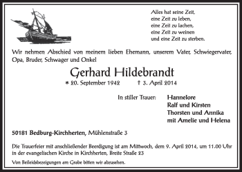 Anzeige von Gerhard Hildebrandt von  Sonntags-Post 