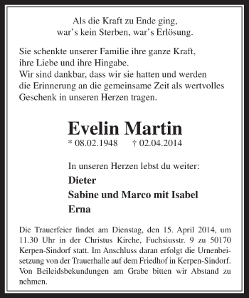 Anzeige von Evelin Martin von  Werbepost 