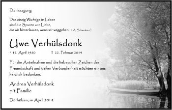 Anzeige von Uwe Verhülsdonk von  Anzeigen Echo 