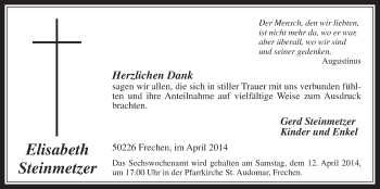 Anzeige von Elisabeth Steinmetzer von  Wochenende 