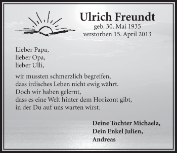 Anzeige von Ulrich Freundt von  Sonntags-Post 