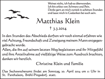 Anzeige von Matthias Klein von  Schlossbote/Werbekurier 