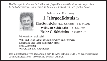Anzeige von Familie Schiebahn von  Schlossbote/Werbekurier 