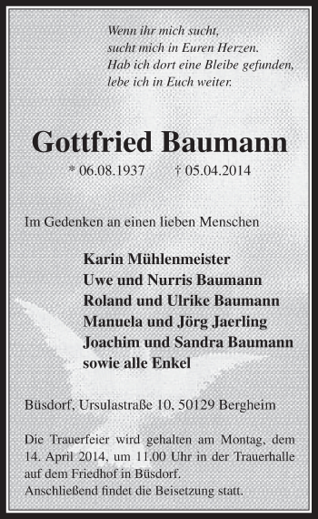 Anzeige von Gottfried Baumann von  Werbepost 