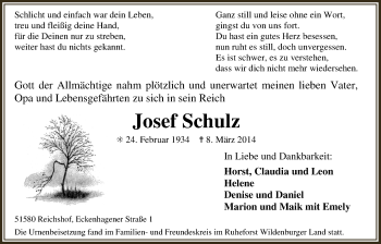 Anzeige von Josef Schulz von  Anzeigen Echo 