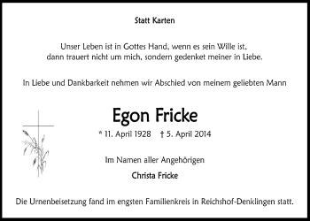 Anzeige von Egon Fricke von  Lokalanzeiger 