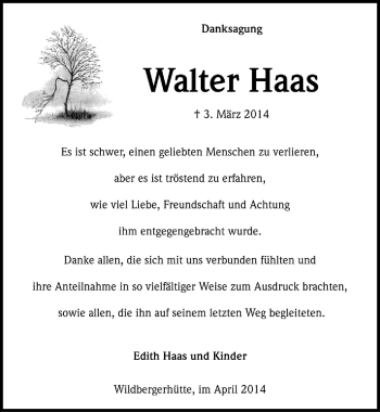 Anzeige von Walter Haas von  Anzeigen Echo 
