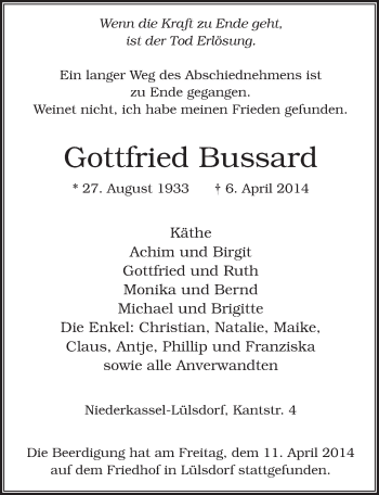 Anzeige von Gottfried Bussard von  Extra Blatt 