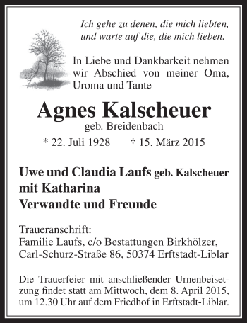 Anzeige von Agnes Kalscheuer von  Werbepost 