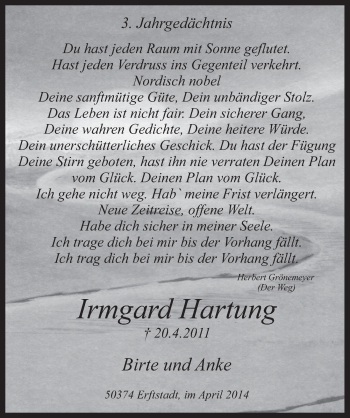Anzeige von Irmgard Hartung von  Werbepost 