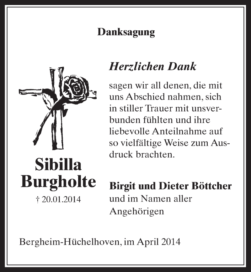  Traueranzeige für Sibilla Burgholte vom 16.04.2014 aus  Werbepost 