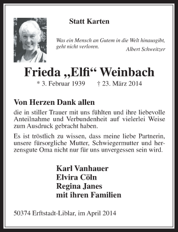 Anzeige von Fireda Weinbach von  Werbepost 
