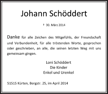 Anzeige von Johann Schöddert von  Bergisches Handelsblatt 