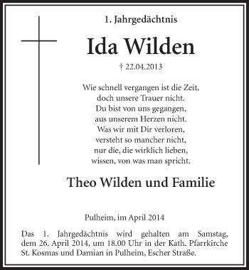 Anzeige von Ida Wilden von  Sonntags-Post 