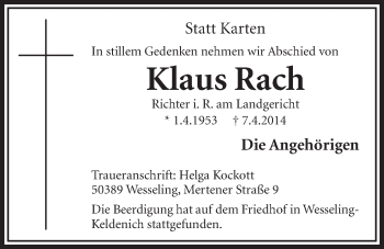 Anzeige von Klaus Rach von  Schlossbote/Werbekurier 