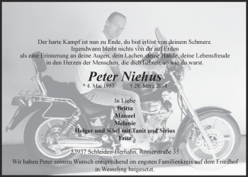 Anzeige von Peter Niehus von  Schlossbote/Werbekurier 