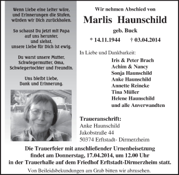 Anzeige von Marlis Haunschild von  Werbepost 
