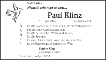 Anzeige von Paul Klinz von  Blickpunkt Euskirchen 