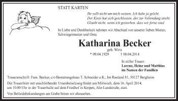 Anzeige von Katharina Becker von  Sonntags-Post 