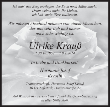 Anzeige von Ulrike Krauß von  Werbepost 