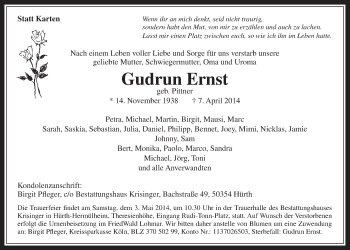 Anzeige von Gudrun Ernst von  Wochenende 
