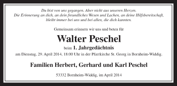Anzeige von Walter Peschel von  Schaufenster/Blickpunkt am Wochenende 