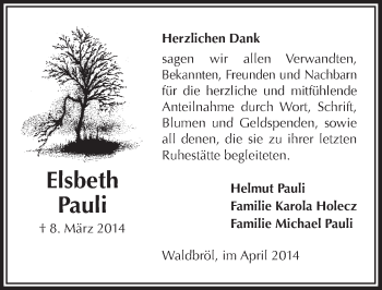 Anzeige von Elsbeth Pauli von  Lokalanzeiger 