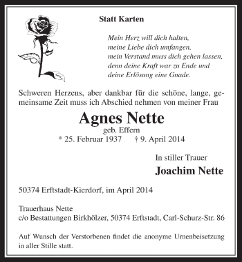Anzeige von Agnes Nette von  Werbepost 