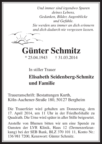 Anzeige von Günter Schmitz von  Werbepost 
