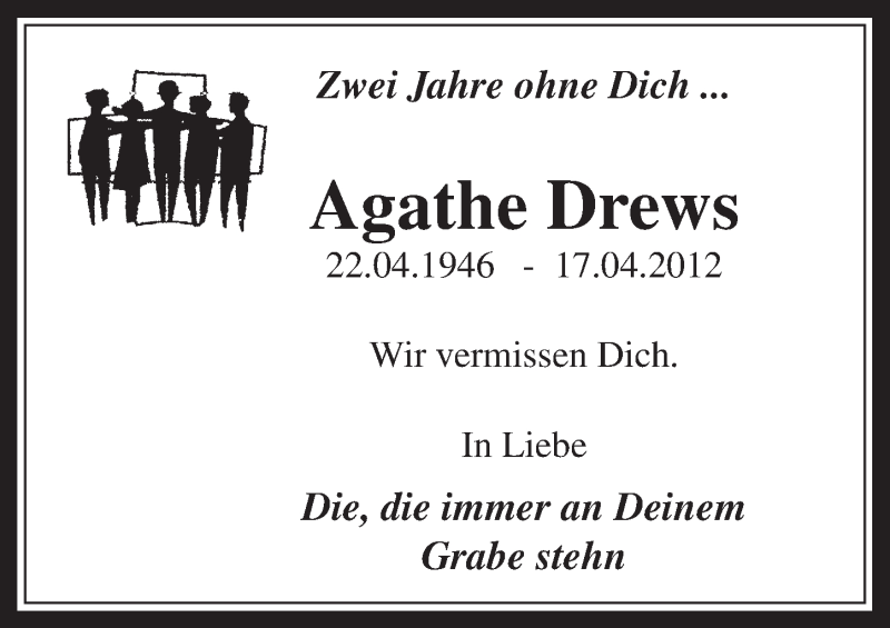  Traueranzeige für Agathe Drews vom 16.04.2014 aus  Werbepost 