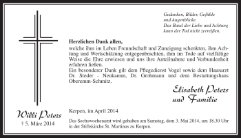 Anzeige von Willi Peters von  Werbepost 