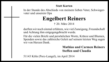 Anzeige von Engelbert Reiners von  Kölner Wochenspiegel 